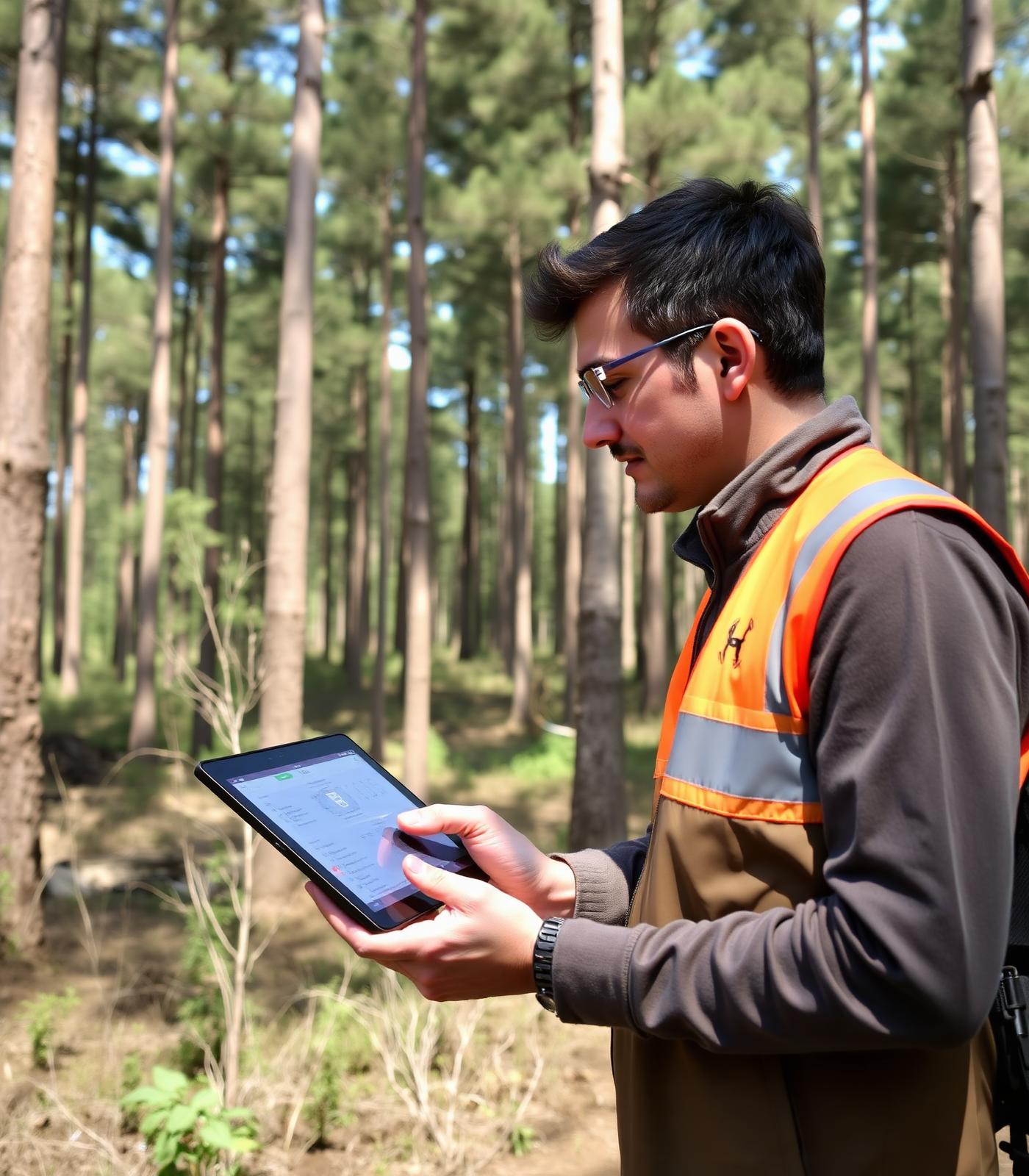 Engenheiro ambiental analisando dados em campo